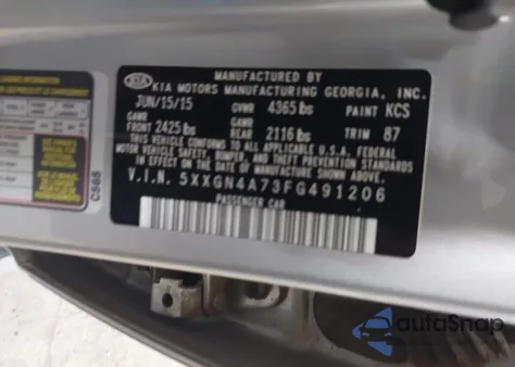 2015 Kia Optima Ex из США, поврежденный, VIN 5XXGN4A73FG491206